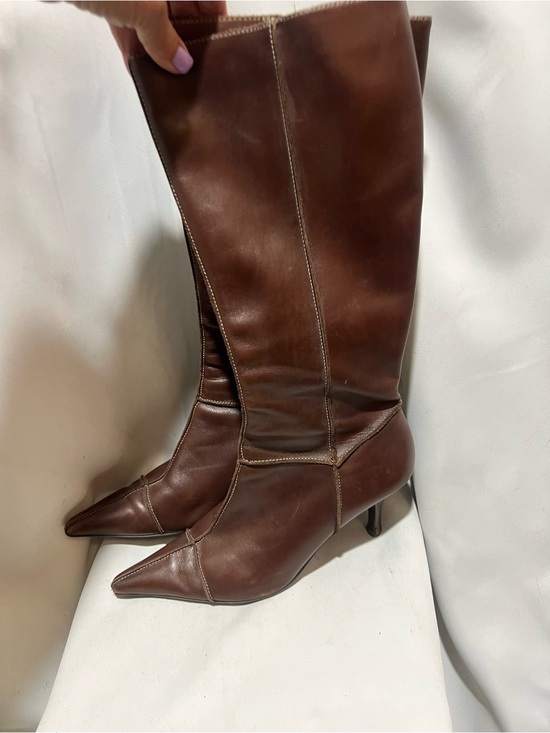Circa Joan & David Shoes - Circa Joan & David Brown Leather Knee High Boots Pointed Toe Kitten Heel Size 9